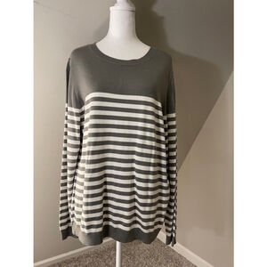 Women’s Jason Wu Sweater, Gray & White Striped, Size 1X